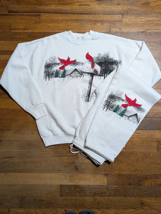 Fruit of the Loom Pants - Vintage 90's Sweatsuit Set Sweatshirt & Joggers Size Large Cardinal Graphic